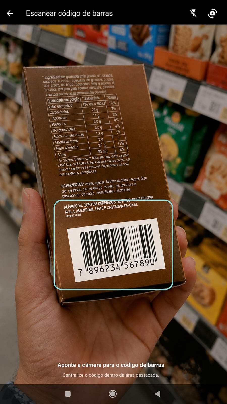 Tela de escaneamento de código de barras do NutriScan